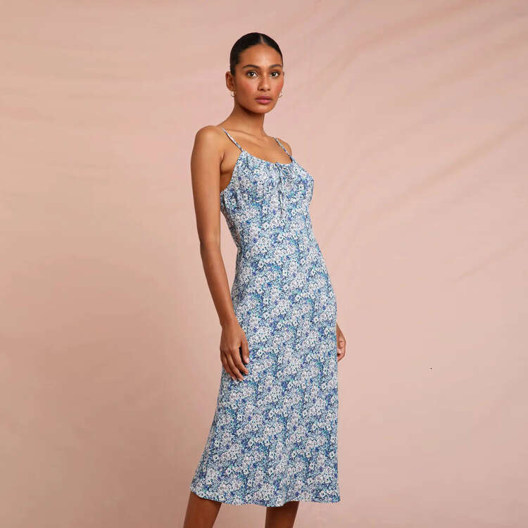 Skirt Dresses Womens Designer Clothing Festival White Dress 054#new 2025 Floral Sexy Mid-length Slim French Style Strap Dress Womens Fashion