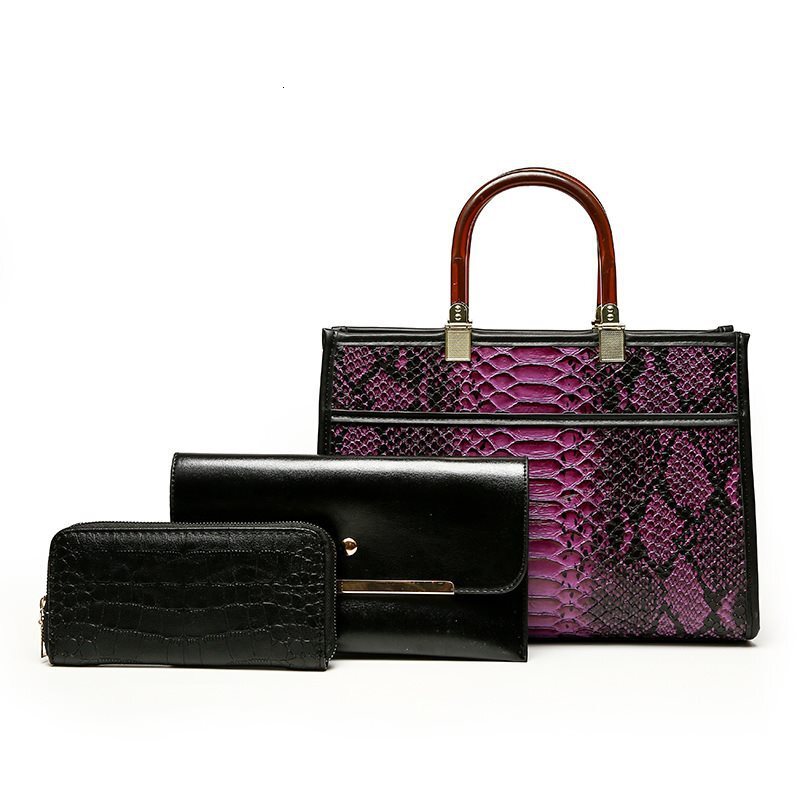 Free Shipping 2025 New Designer Bag Fashionable And High-quality Shopping Bag Retro Three Piece Set Large Capacity Snake Pattern Women's Single S
