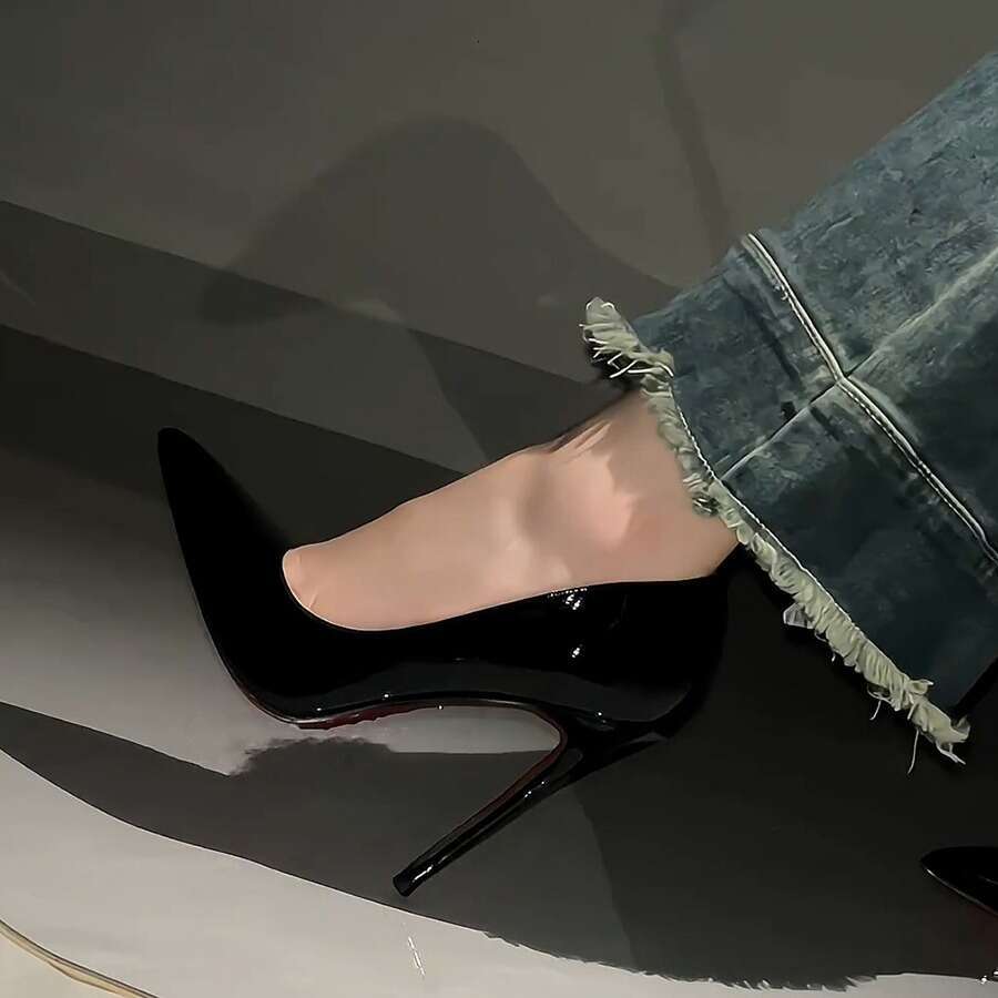 Rhinestone Red Sole High Heels Women Thin Heel Spring Autumn 2024 New Stunning Sexy Wedding Black Patent Leather Pointed Toe Single Shoes