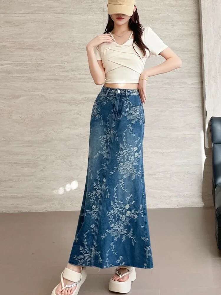 High Waist Tight Maxi Blue Woman Denim Skirt Long Wrap Jeans Skirts for Women Harajuku Summer 2025 Cheap Quality Clothing Sales