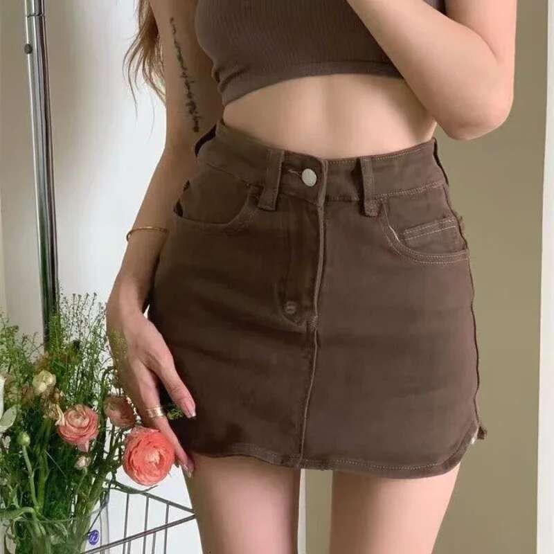 Zipper Short Wrap Female Jeans Skirts Tight with Pocket Mini High Waist Womens Denim Skirt Gyaru Luxury Elegant Summer 2025 V