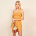 Dresses for Woman Beach Dress Sexy Nr012ref Summer 2025 Korean Style Yellow Cotton Linen Waist-cinching Slimming Short Dress for Women