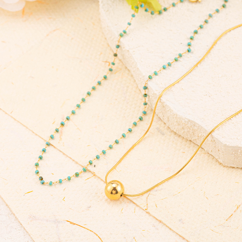 New Fashion Light Double Layer Stacked Bead Necklace for Women Gold Color Titanium Steel Versatile Non-Fading Jewelry