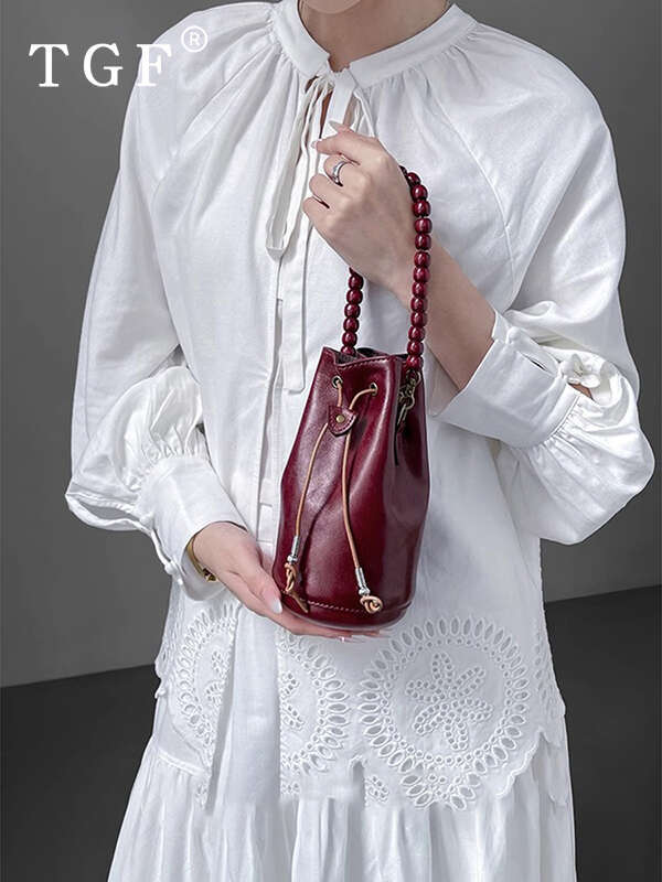 Beaded Handheld Bucket for Women Trendy Red New Chinese Style Drawstring Shoulder Crossbody Small Bag