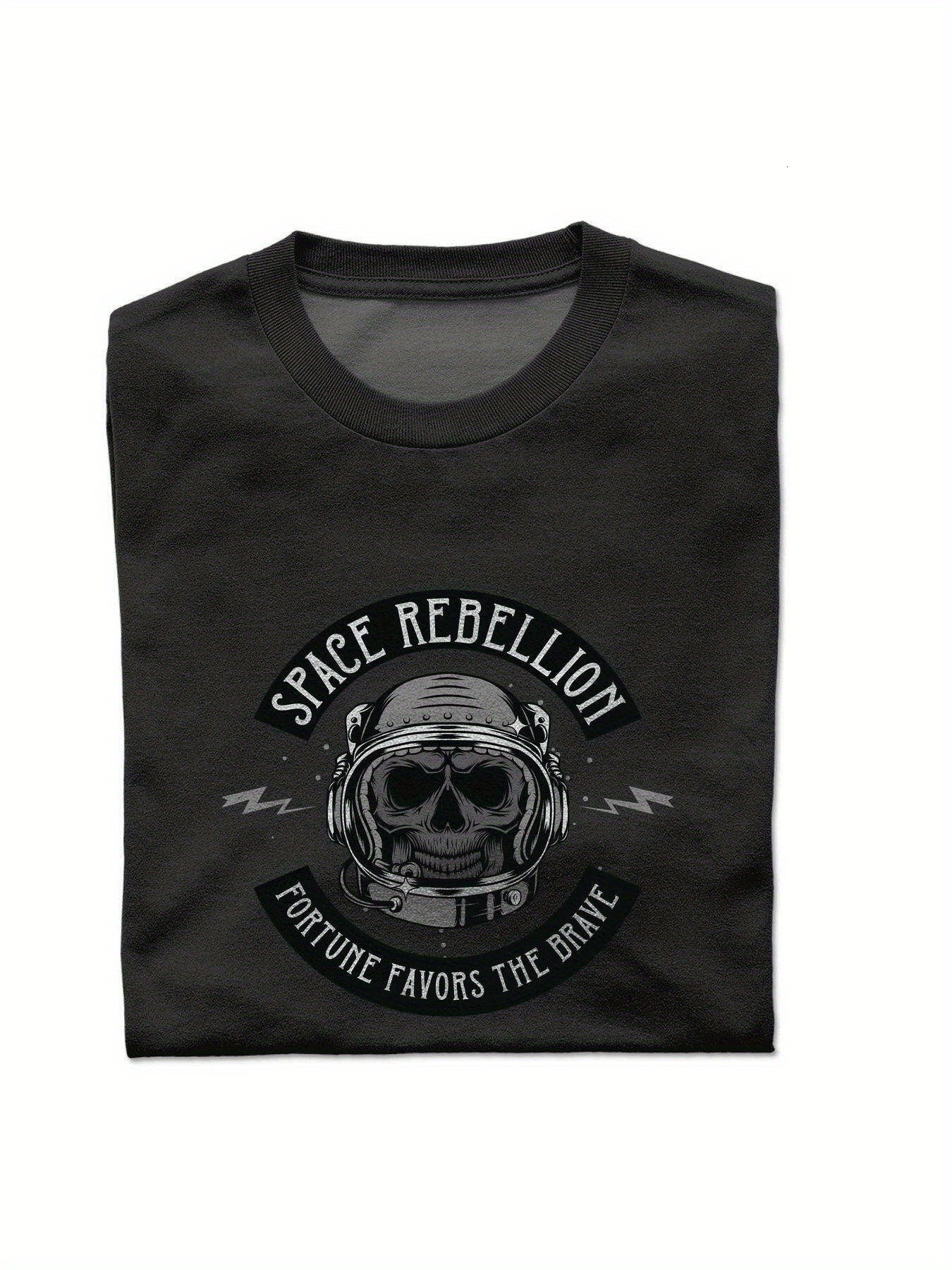 Dongdumaoyi White Round Collar S-3Xl Adult Space Men Short Sleeve Graphics Black 180G T Shirts Cotton Skull 2914