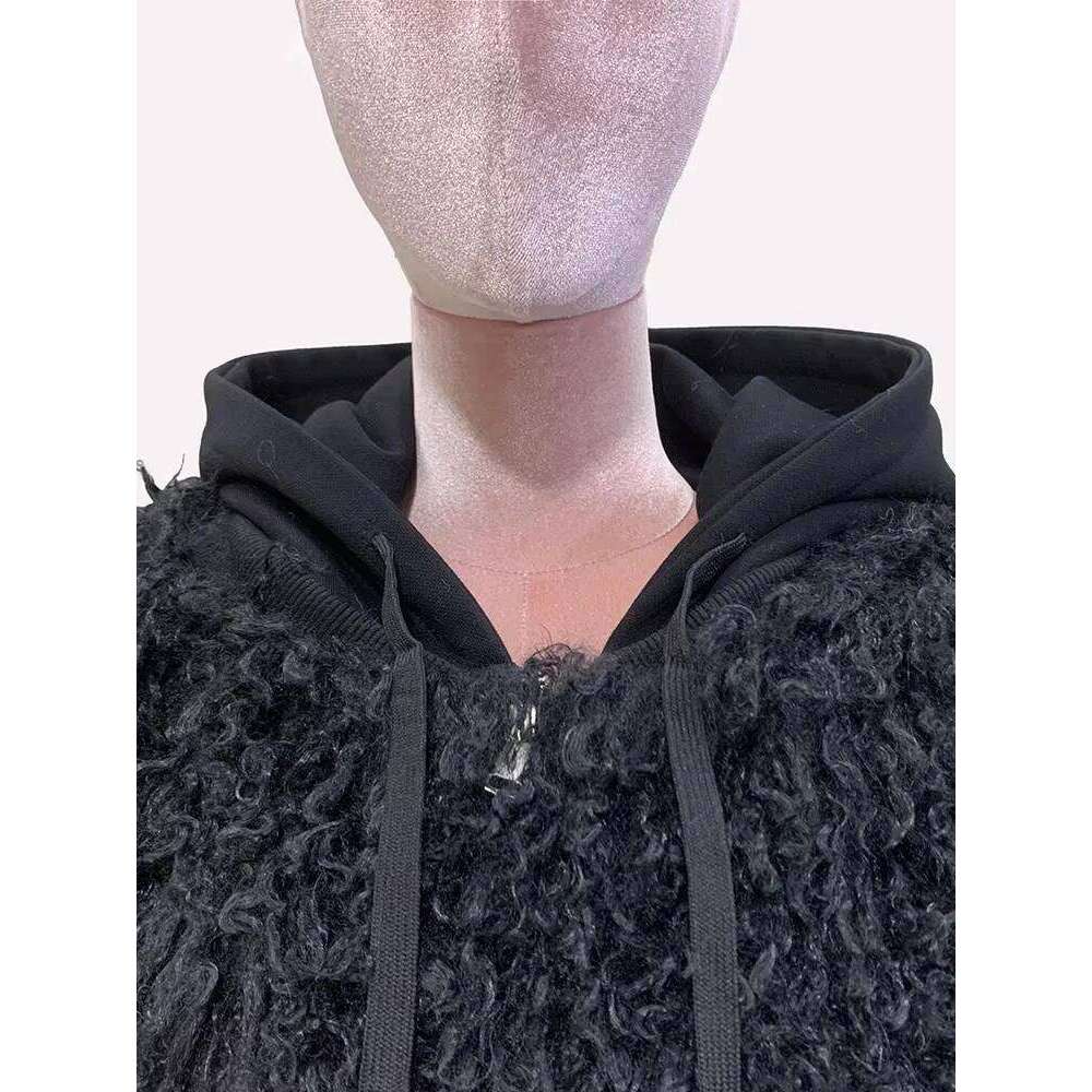 Mauroicardi Spring Winter Short Oversized Black Fuzzy Thick Warm Faux Fur Coat Women Fluffy Jacket Furry Hoodie Streetwear 2025