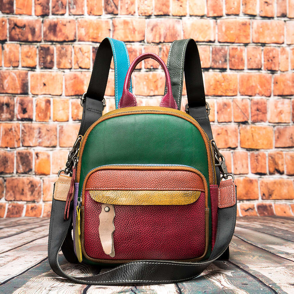 Women's backpack personalized small bag genuine leather polished color retro trend versatile backpack