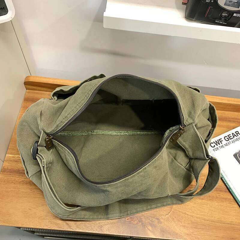 Large Capacity Canvas Workwear Bag 100% Cotton Solid Shoulder Hongkong Style Cloth Satchels New In 2025 Lazy Messenger Bags