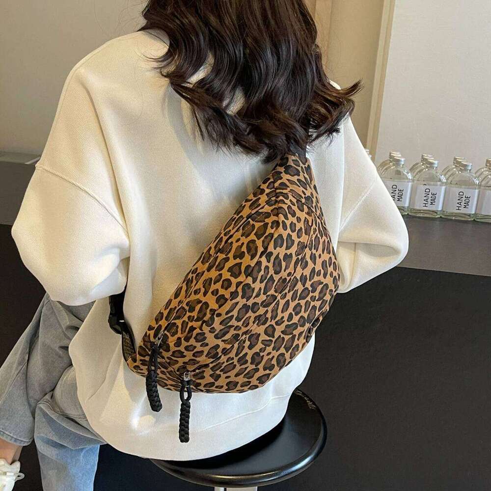 Summer New Fashion Leopard Print Street Trend Waist Chest Canvas Belt Bag Women s Shoulder Crossb bag