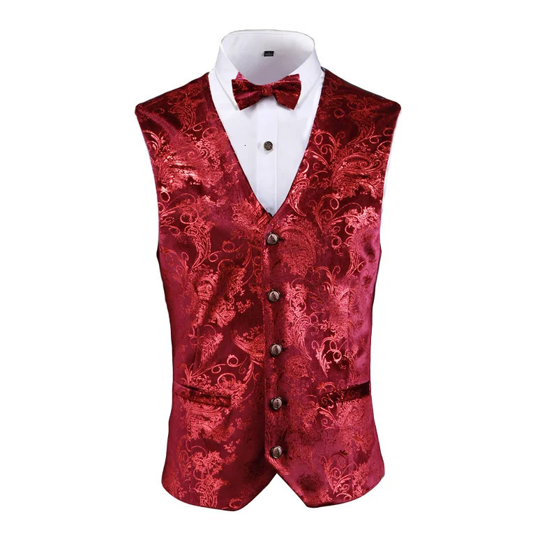 Gold Steampunk Sleeveless Vest Coat Mens Single Breasted V Neck WaistcoatGold Silver Red Business Wedding Party Man Vests 5xl 250614