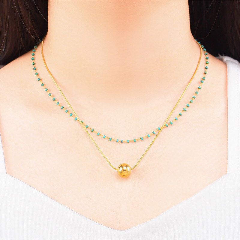 New Fashion Light Double Layer Stacked Bead Necklace for Women Gold Color Titanium Steel Versatile Non-Fading Jewelry