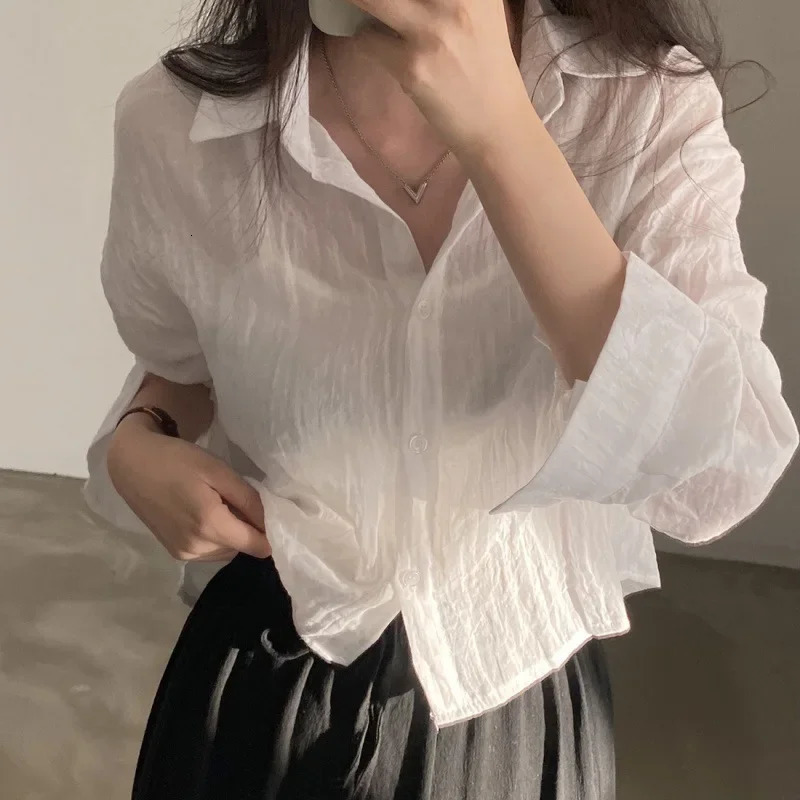 Trendy Shirt Blouse Simple Thin Pure Color Anti-UV Shirt Anti-fade Shirt Top Women Solid Color Sun Protection 250616