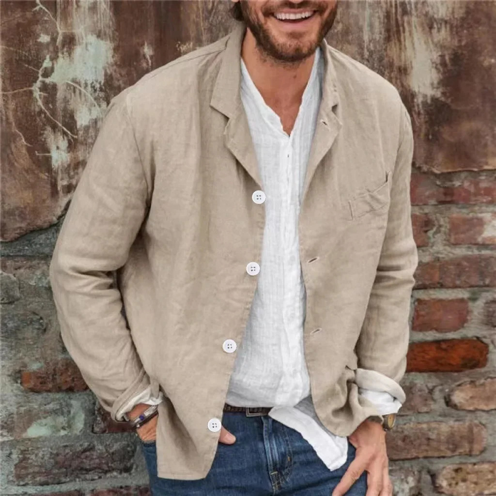 Cotton Linen Mens Extremely Thin Jacket Spring Summer Solid Lapel Shirts Casual Coat Men thin Loose Blazers Basic Cardigan 250617