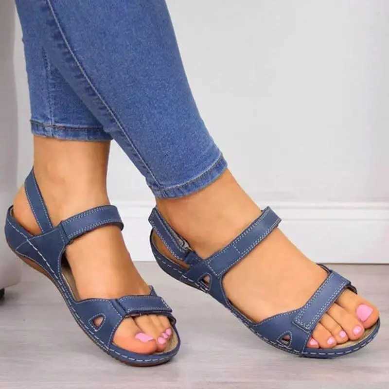Womens Orthopedic Sandals Ankle Strap Wedge Beach Sandals Comfortable Flat Sandals Open Toe Women Flat Walking Shoes Ladies Z250617