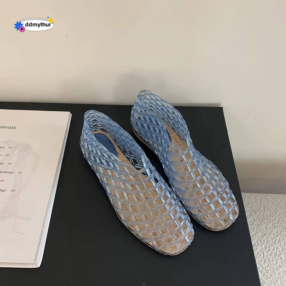 Women Mesh Ballet Flats Square Toe Jelly Shoes Lightweight Casual Flat Sandals Breathable for Summer Beach ddmythur