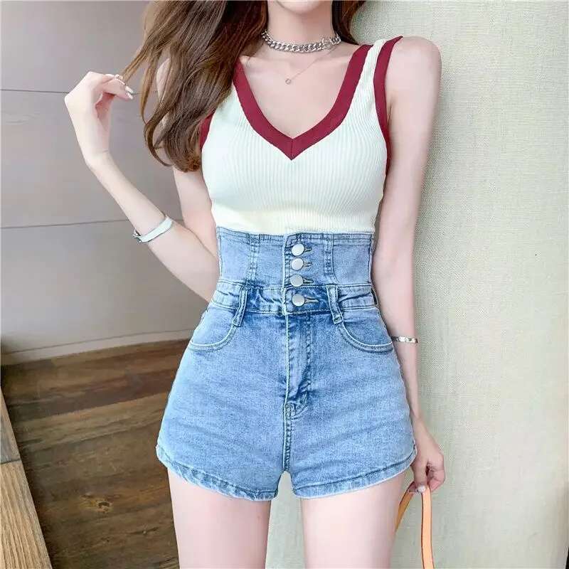 New In Womens Denim Shorts Wide Female Short Jeans Pants Korean Style Low Price Trend 2025 Elasticty Elegant Stretchy XL Comfy
