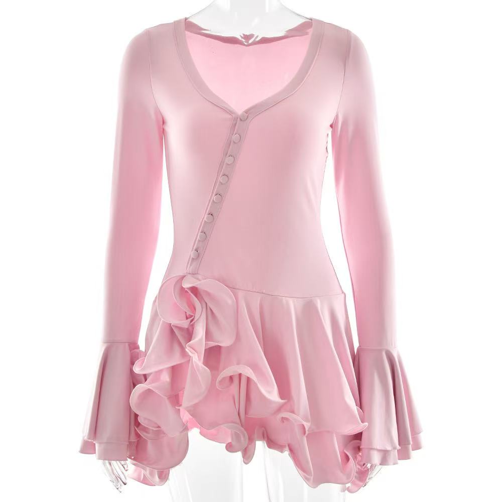 European and American cross-border summer new arrivals - trendy short dresses with wide sleeves and waist cinching design, selling well.