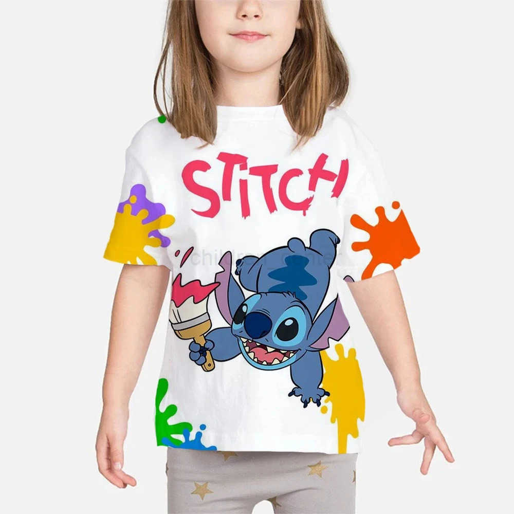 Disney 2024 Summer Fashion 3D Print Children Lilo Stitch Breathable T-Shirt Casual Tees Teen Tops Kids Clothes Funny Sport Streetwear W250617