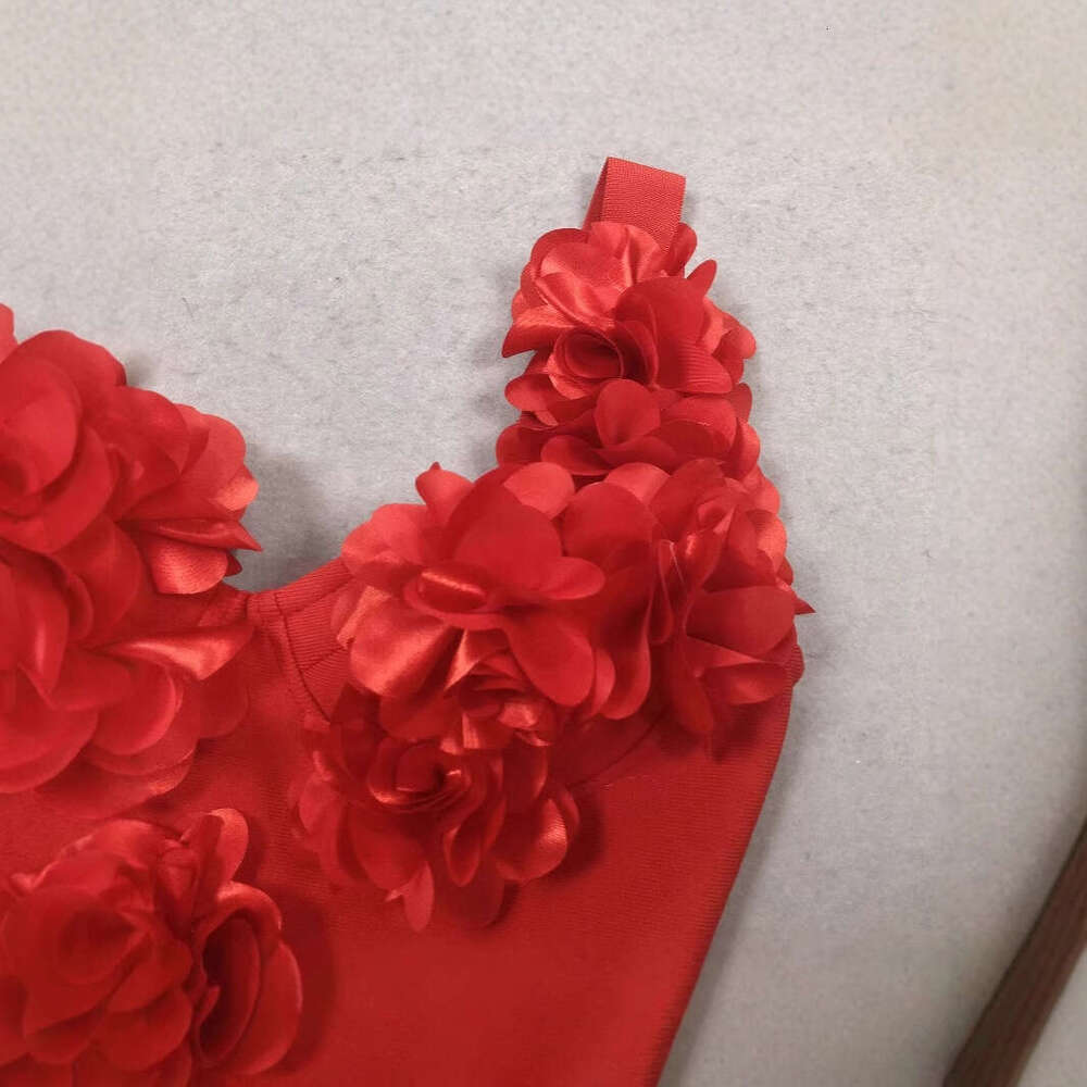 Red Strapless Floral Sexy Socialite Style Long Dress Gown