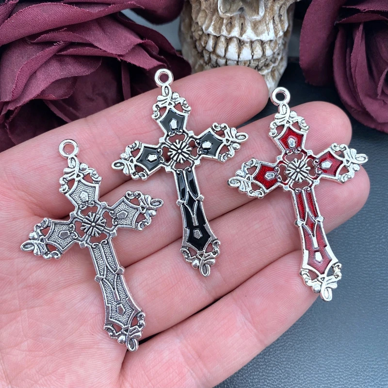 5pcs 55*36mm Gothic Enamel Bloody Red Black Cross Charms Charms Fit Jewelry Making DIY Jewelry Findings 250609