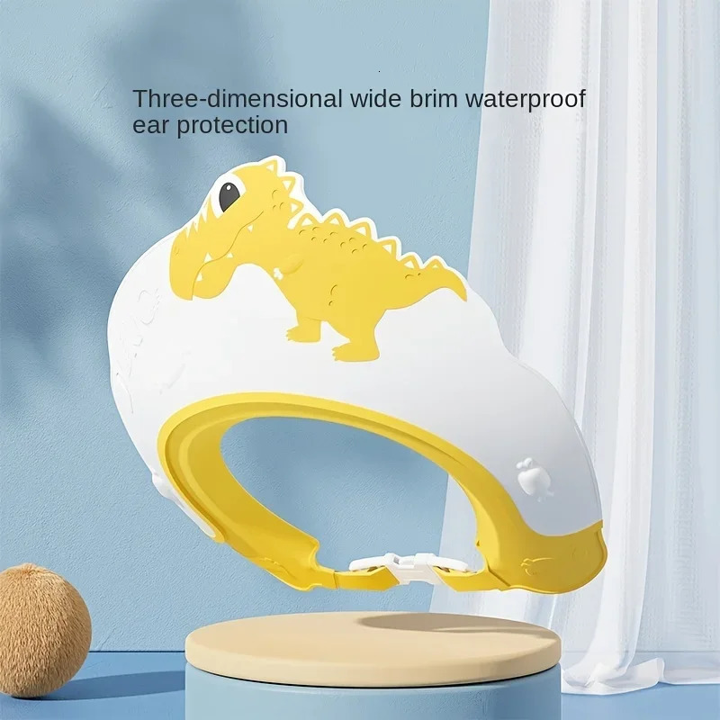 Baby Soft Rubber Waterproof Shampoo Cap Children Shampoo Artifact Baby Shampoo Cap Adjustable Ear Protectors Dinosaur Pattern 250617