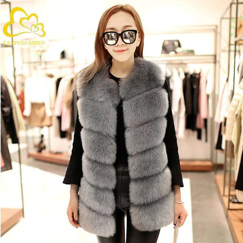 Faux Fur Coat for Women, Warm Long Vest, Casual Street Wear, High Grade, Winter Fashion, New Arrival