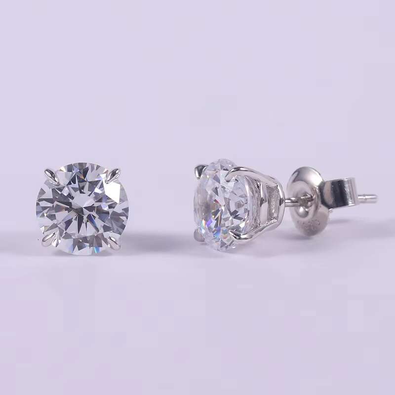 Classic Size Optional Solitaire Moissanite Diamond Stud Earrings 4mm 5mm 6mm 6.5mm 7mm 8mm 925 Sterling Silver Stud Earrings