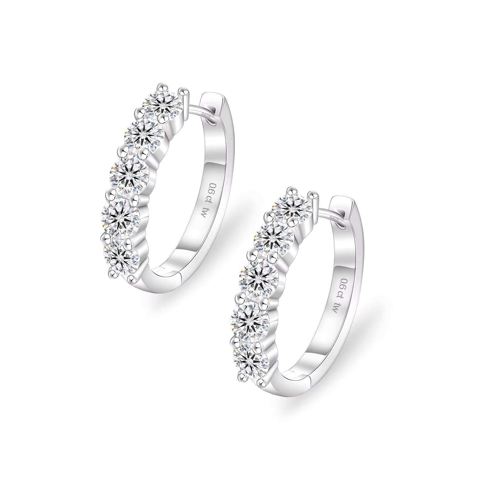 Moissanite D VVS1 925 Sterling Silver Huggie Women Gifts 14K White Gold Plated Lab Created Diamond Hypoallergenic Hoop Earrings