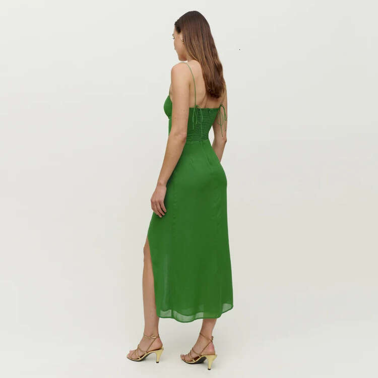 Womens Dresses Beach Dress Maxi Dress Vestidos Dress N231 Summer 2025 Solid Color Split Mid-length Slim Fit Strap Dress French Style Womens Fashion