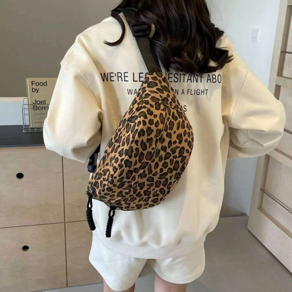 Large Capacity Leopard Print Chest Adjustable Strap Zipper Canvas Waist Fanny Pack Multi Functional Sports Shoulder Bag bag