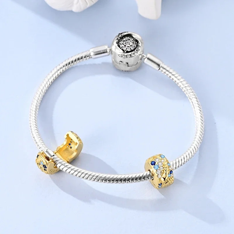 Gold Series DIY Charms Bead Original 925 Sterling Silver Inlaid Zirconium Sun Leopard Pendants Fit Bracelet Jewelry Gift Marking 250609