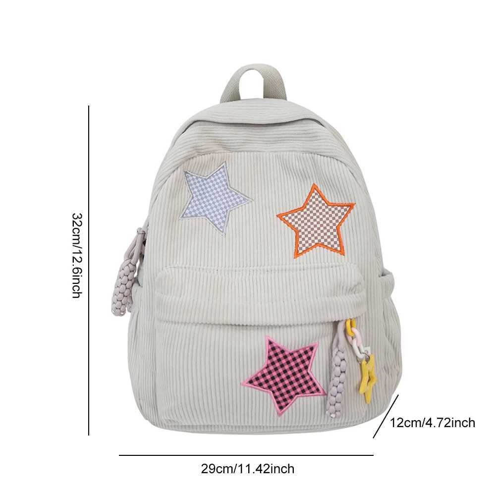Large Capacity Womens Book Bag Corduroy Star Backpack KAWaii Rucksack Trendy School Bag for Outdoor Travel Z250617