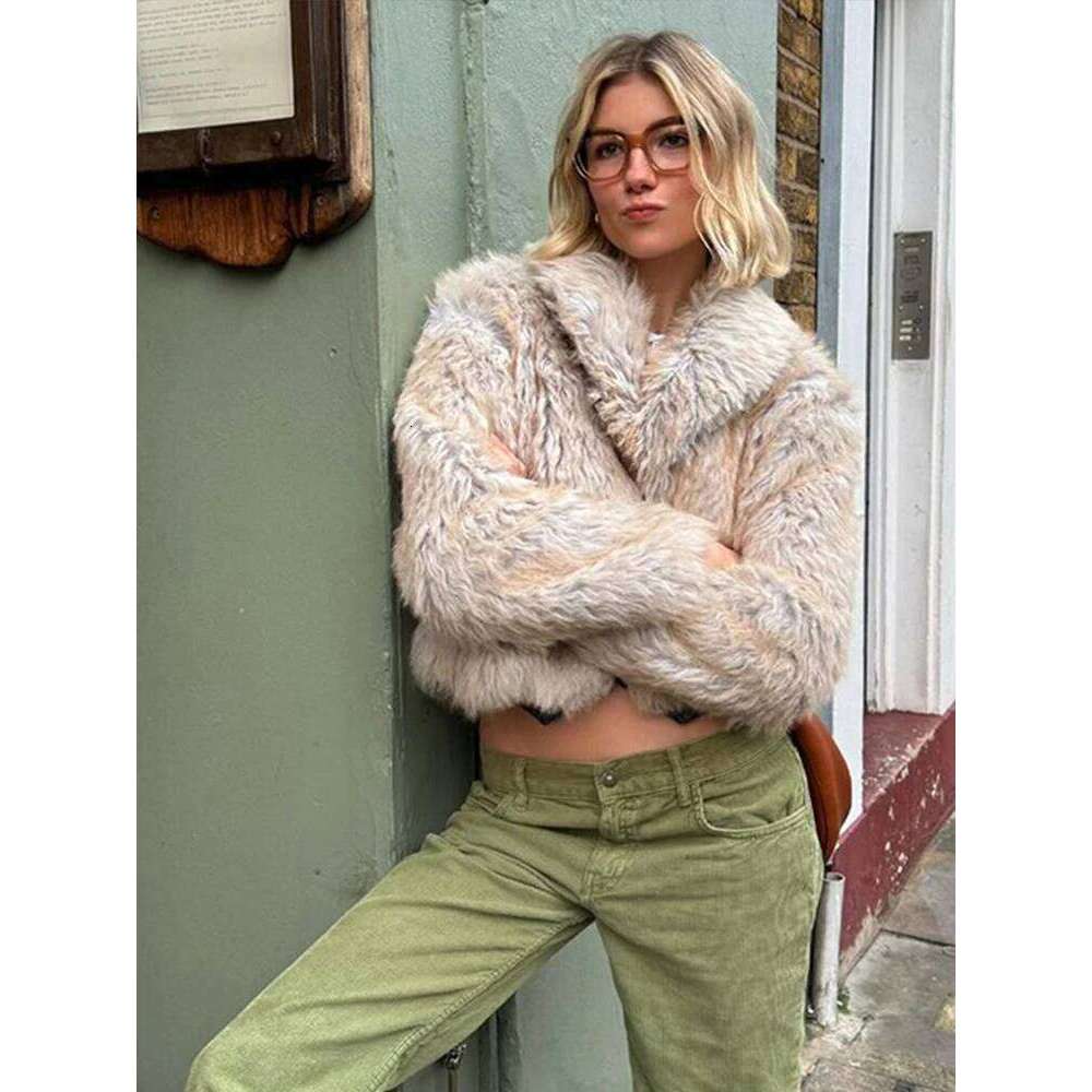 Fur Solid Women Jacket Turn-down Collar Long Sleeve Female Coats 2024 Autumn Winter Single Breasted Loose Warm Casual Lady Top