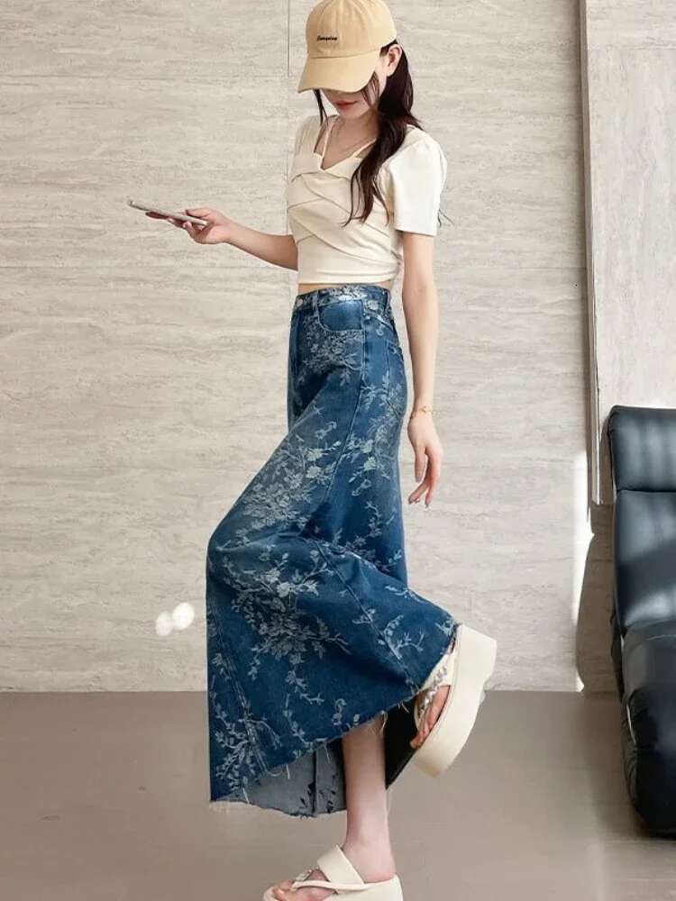 High Waist Tight Maxi Blue Woman Denim Skirt Long Wrap Jeans Skirts for Women Harajuku Summer 2025 Cheap Quality Clothing Sales