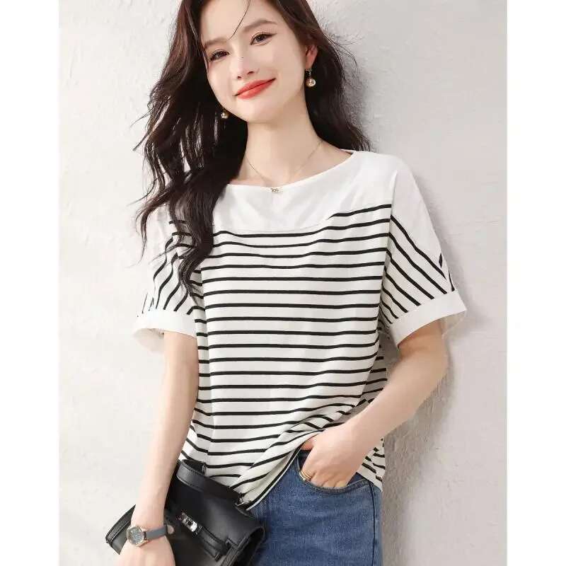 Woman Top Half Sleeve Summer Shirts Blouses For Women Sexy Striped Offer Premium Youthful Clothes Elegant Xl Streetwear
