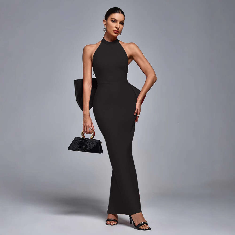 Summer and Autumn Women's Long Style with Large Bow, Slim Fit Bandage Dress, New Dress