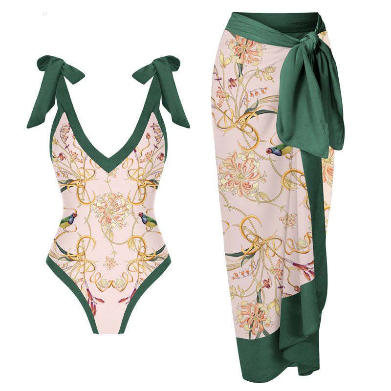 Women Swimwear Vintage Flowers One Piece Swimsuit Designer Bathing Suit Beach Dress Cover Up Luxury Surf Wear Summer Beachwear