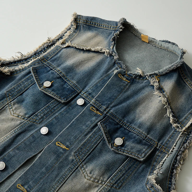 Denim Vest Men Sleeveless Vintage Moto Biker Jean Jacket Coat Fashion Casual Men's Hip Hop Denim Waistcoat Ripped Streetwear 5XL 250614CJ