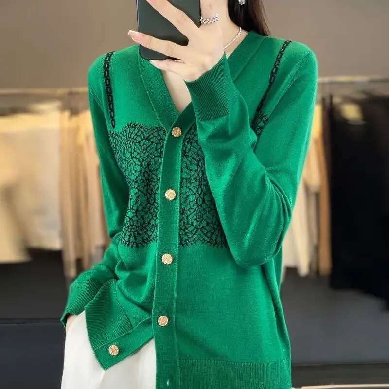 Outerwear Coat V Neck Cardigan for Women Spring Autumn Wear To Work Knitted Sweater Woman Korean Style Crochet Top Aesthetic Y2k
