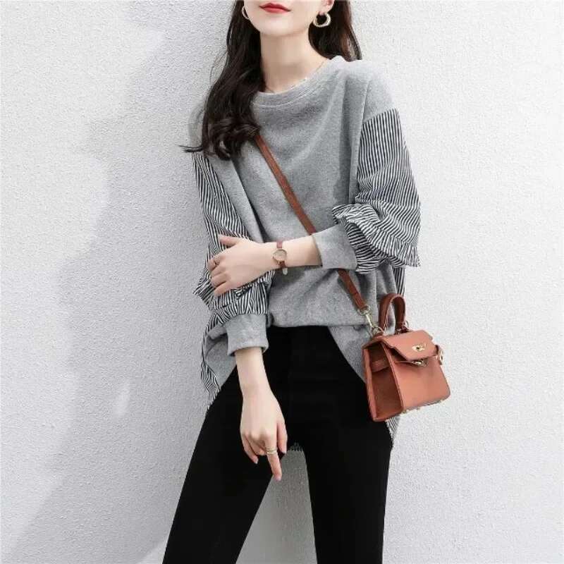 Striped Basic Long Sleeve Woman Tops Sweat-shirt Aesthetic New In Sweatshirt for Women Sport Korean Fashion Matching E Pullover