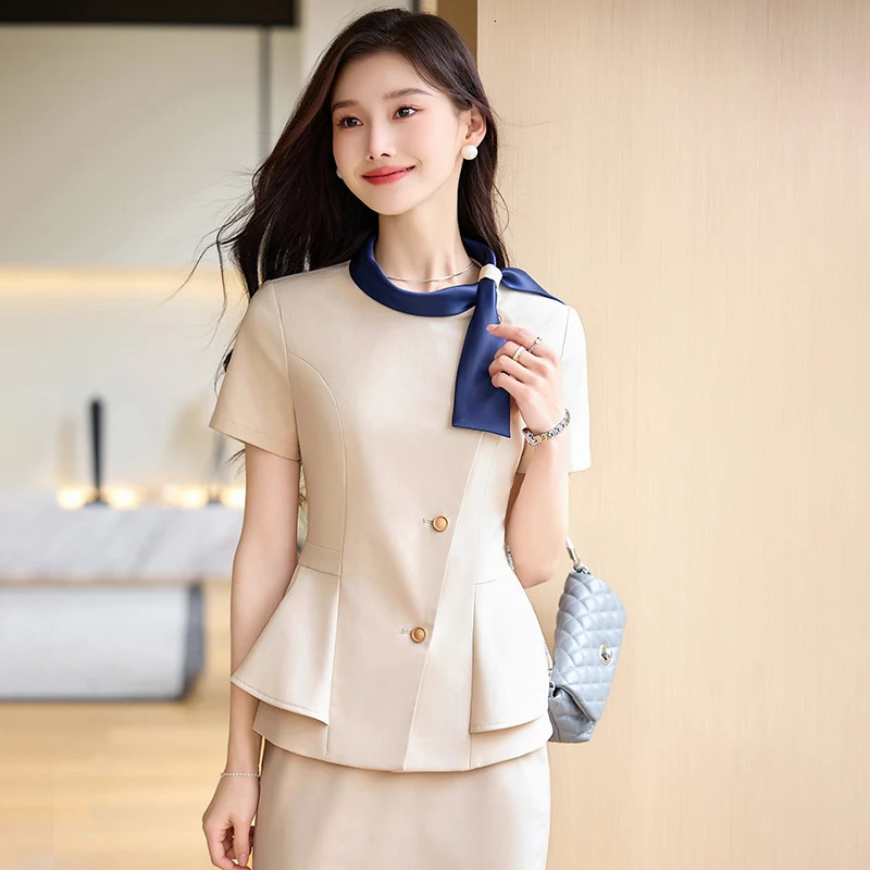 NAVIU Summer Short Sleeve Formal Professional Business Suits 2 Piece Set With Pants And Tops For Women Office Work Wear Blazers 250612