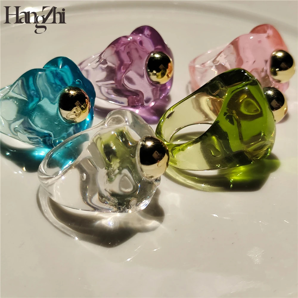 Trendy Colorful Transparent Clear Flower Metal Acrylic Resin Rings HANGZHI for Women Girls Party Jewelry Gifts 250616