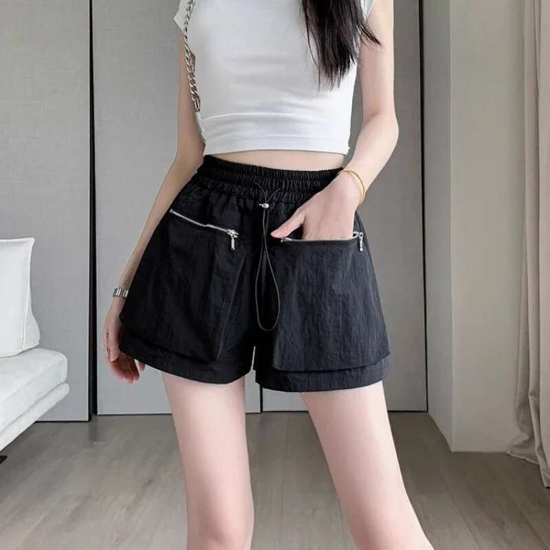 High Waist Shorts for Women Pocket White Elastic Woman Short Pants Fashion Clothing 2025 Harajuku Kpop Jorts Elegant Comfy Hot