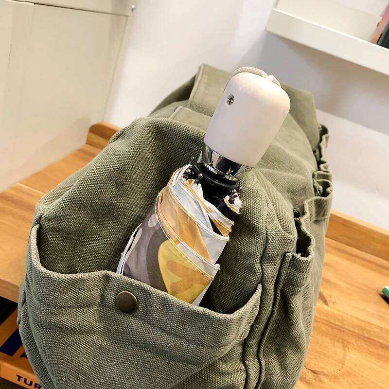 Large Capacity Canvas Workwear Bag 100% Cotton Solid Shoulder Hongkong Style Cloth Satchels New In 2025 Lazy Messenger Bags