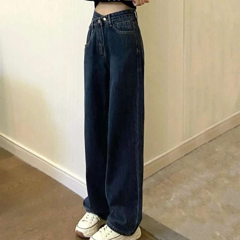 Straight Leg South Korea Cowboy Pants for Woman With Pockets Womens Jeans Vibrant Loosefit Clothes Emo New In R Pant A Trousers