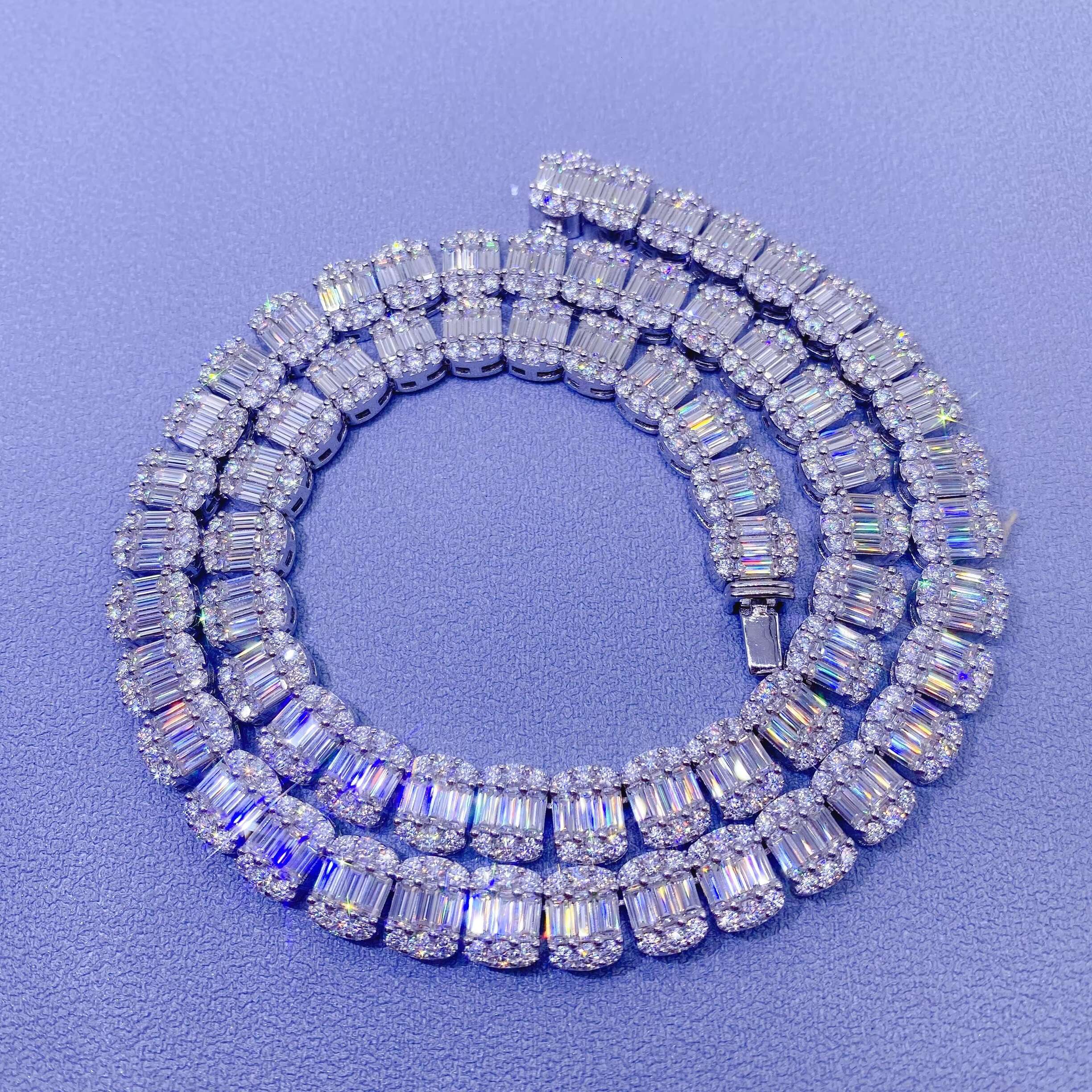 Pass Diamond Tester Mens Fashion Vvs1 Moissanite Cuban Link Chain baguette Diamond Tennis Chain Necklace