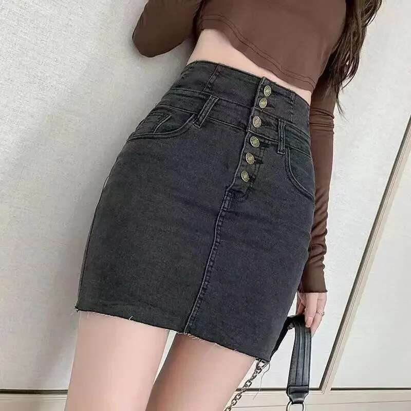 High Waist Midi Jeans Skirts for Women Aesthetic Vintage Streetwear Summer 2025 A Line Casual Stylish Premium Woman Denim Skirt