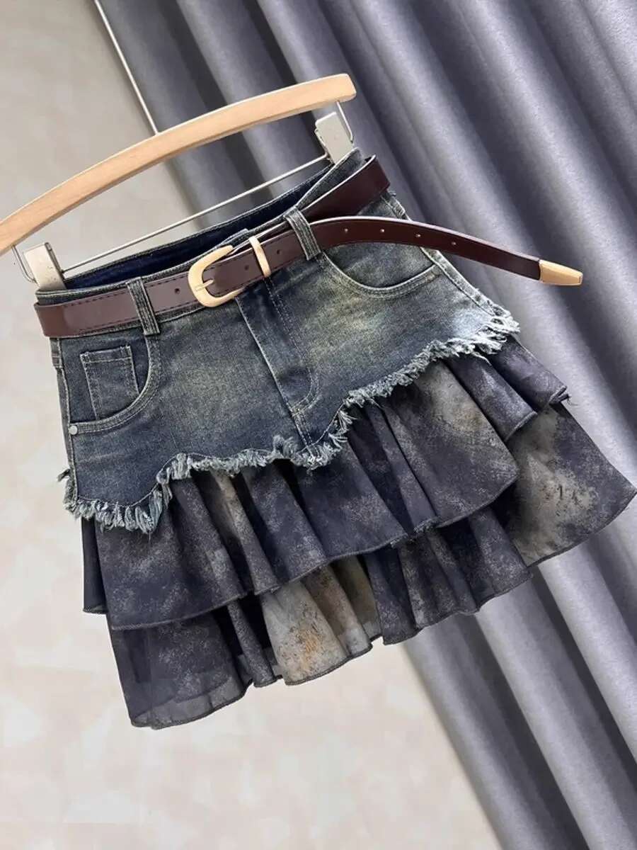 Woman Denim Skirt Patchwork High Waist Clothing Trend 2025 Modest Y2k Vintage Korean Style Stylish Casual Jeans Skirts for Women