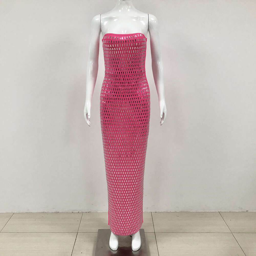 Summer New Arrival Banquet Evening Socialite Full Diamond Bodycon Strapless Bandage Dress for Women