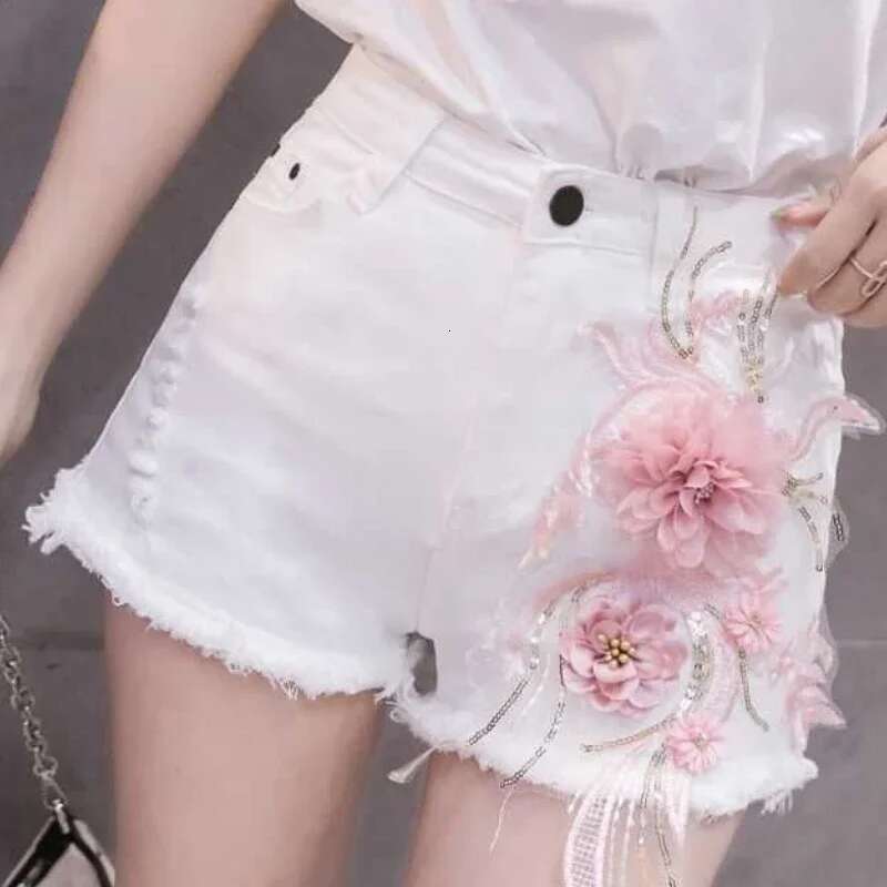 Denim Shorts for Women High Waist Flowers Short Jean Pants Woman To Wear 2000s Clothes Y2k 2025 Classic Casual Fashion Clothing